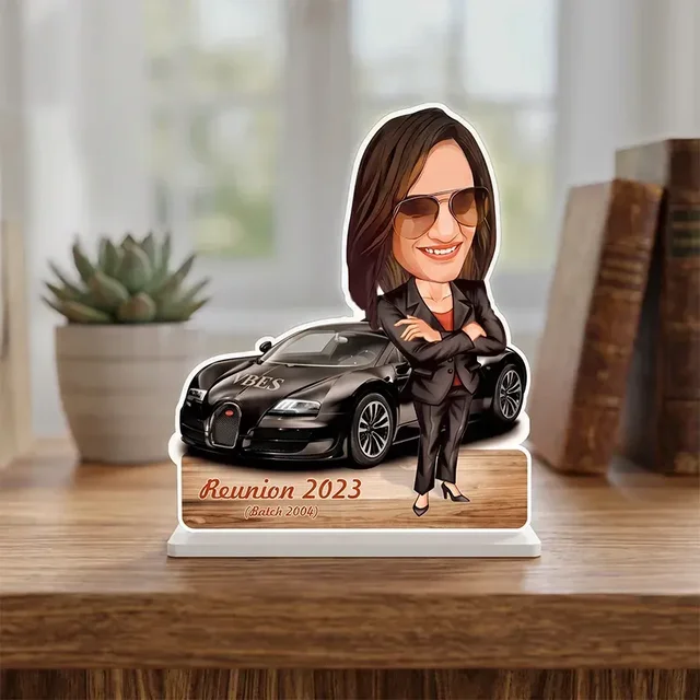 Itsmyway Gift Customized Acrylic Caricature Table Top Standee with Sports Car – Personalized Photo Gift for Birthdays, Reunions & Anniversaries