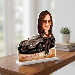 Itsmyway Gift Customized Acrylic Caricature Table Top Standee with Sports Car – Personalized Photo Gift for Birthdays, Reunions & Anniversaries