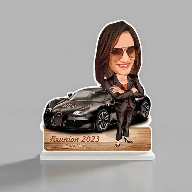 Itsmyway Gift Customized Acrylic Caricature Table Top Standee with Sports Car – Personalized Photo Gift for Birthdays, Reunions & Anniversaries