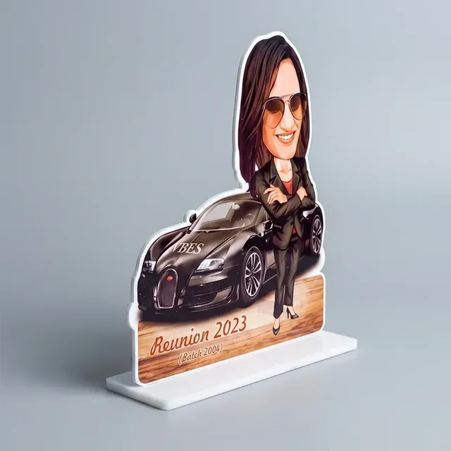 Itsmyway Gift Customized Acrylic Caricature Table Top Standee with Sports Car – Personalized Photo Gift for Birthdays, Reunions & Anniversaries