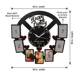 Itsmyway Gift Happy Family Wall Hanging Clock - 7 Images | 18x18 in. | MDF Material