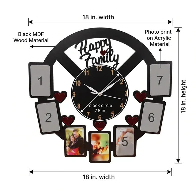 Itsmyway Gift Happy Family Wall Hanging Clock - 7 Images | 18x18 in. | MDF Material