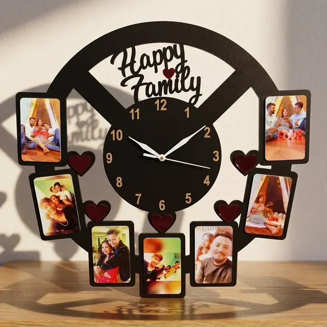 Itsmyway Gift Happy Family Wall Hanging Clock - 7 Images | 18x18 in. | MDF Material