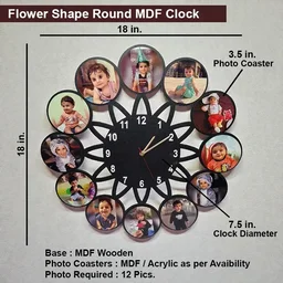 Itsmyway Gift Flower Shape Round MDF Clock - 12 Pics
