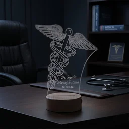 Itsmyway Gift Personalized 3D LED Illusion Lamp for Doctors, Customized Acrylic Night Light with Name and MBBS Degree, Decorative Medical Caduceus Table Desk Lamp for Clinic, Best Farewell & Graduation Gift for Medicos