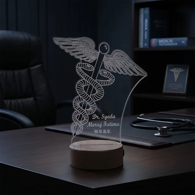 Itsmyway Gift Personalized 3D LED Illusion Lamp for Doctors, Customized Acrylic Night Light with Name and MBBS Degree, Decorative Medical Caduceus Table Desk Lamp for Clinic, Best Farewell & Graduation Gift for Medicos