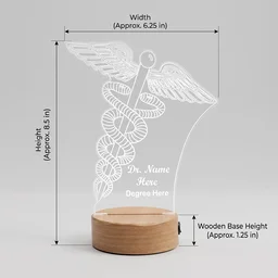 Itsmyway Gift Personalized 3D LED Illusion Lamp for Doctors, Customized Acrylic Night Light with Name and MBBS Degree, Decorative Medical Caduceus Table Desk Lamp for Clinic, Best Farewell & Graduation Gift for Medicos