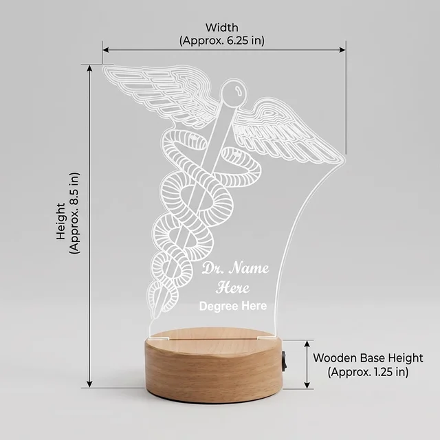 Itsmyway Gift Personalized 3D LED Illusion Lamp for Doctors, Customized Acrylic Night Light with Name and MBBS Degree, Decorative Medical Caduceus Table Desk Lamp for Clinic, Best Farewell & Graduation Gift for Medicos
