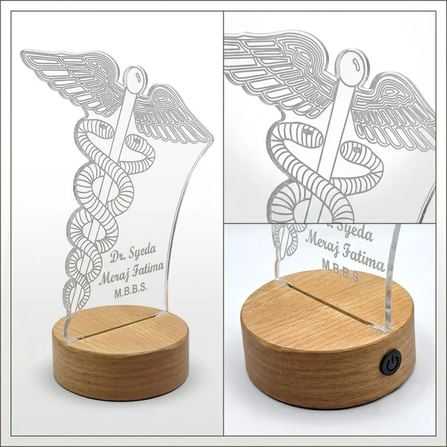Itsmyway Gift Personalized 3D LED Illusion Lamp for Doctors, Customized Acrylic Night Light with Name and MBBS Degree, Decorative Medical Caduceus Table Desk Lamp for Clinic, Best Farewell & Graduation Gift for Medicos