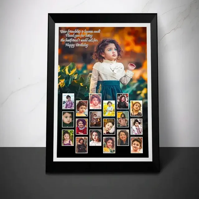 Itsmyway Gift Personalised/Customized Birthday gift photo frame, A3 design, 19 Pic, 1 in Black Fiber Frame - 12x18 in.