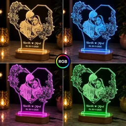 Itsmyway Gift Personalized 3D Photo LED Acrylic Lamp with Wooden Base – RGB Multi-Color Heart Light for Wedding, Anniversary & Couple Gifts