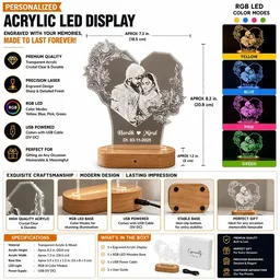 Itsmyway Gift Personalized 3D Photo LED Acrylic Lamp with Wooden Base – RGB Multi-Color Heart Light for Wedding, Anniversary & Couple Gifts