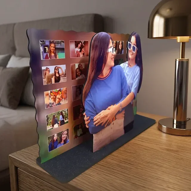 Itsmyway Gift Personalized 3D Photo Cutout Collage Frame - Custom MDF Wooden Photo Wall Tabletop Stand for Home & Office Decor