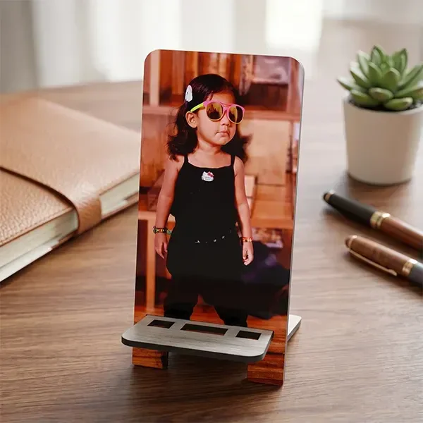 Itsmyway Gift Personalized Photo Mobile Stand - Custom Printed MDF Wooden Desk Holder & Smartphone Stand for Home & Office