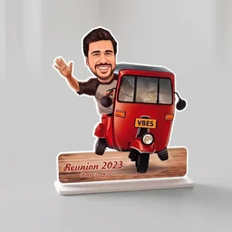 Itsmyway Gift Personalized Auto Rickshaw Caricature Wooden Standee – Custom Photo Tabletop Keepsake for Friends & Reunions