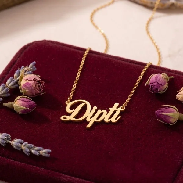 Itsmyway Gift Personalized Gold Brass Name Necklace - 1.2 mm Premium Thickness Custom Cursive Nameplate Pendant with Thin Gold Chain for Women & Girls