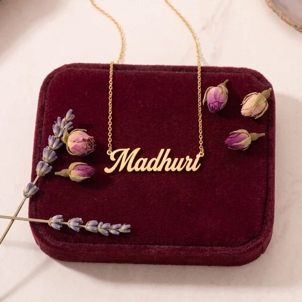 Itsmyway Gift Personalized Gold Brass Name Necklace - 1.2 mm Premium Thickness Custom Cursive Nameplate Pendant with Thin Gold Chain for Women & Girls