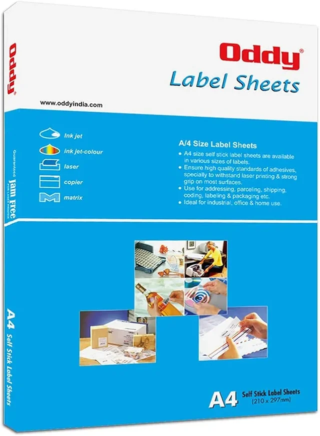 Oddy A4 Paper Label Stickers for Laser & Inkjet Printers | 2 Labels Per Sheet - Pack of 100 Sheets | for Shipping, Address, Folders