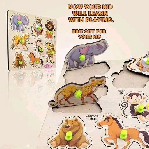 Animal Wooden Puzzle Wooden Jigsaw Puzzles Educational Learning Toys Board Game Wooden Animals Name matching Puzzle Board