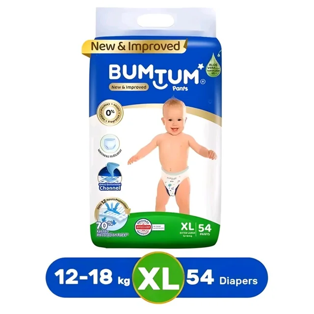 Baby Diaper Pants with Double Leakage Protection - 12 to 18 Kg (54 Count, XL, Pack of 1)