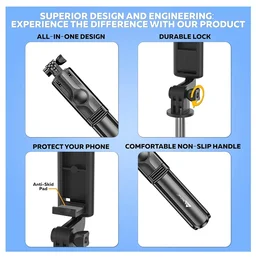 WeCool S1 Selfie Stick with Tripod Stand,Bluetooth Extendable Tripod for Mobile Phone,3-in-1Multifunctional Selfie Stick for iPhone/Mi/OnePlus/Samsung/Oppo/Vivo and All Phones - Black