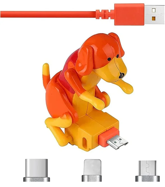 AWMSKONG Funny Humping Dog Fast Charger Cable,Portable Stray Dog Charging Cable,Dog Toy Smartphone USB Cable Charger,for iPhone Android Type-C Various Models Phones. (Orange, Type-C) 