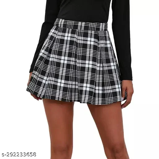 WOMEN CHECKS SHORT SKIRT - Black