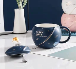 NYRWANA DELIVERING SMILES IN INIDA Coffee Mug, Mugs for Coffee, Ceramic Coffee Mug, Coffee Mug with Lid, Birthday Gift, Space Mug, 3D Creative Astronaut Planet Coffee Mug - 400ml (Dark Blue) - Bunting