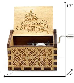 EITHEO Wooden Antique Carved Hand Crank Multicolor Happy Birthday Theme Music Box