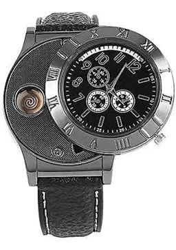 Luvy USB Cigarette Lighter Watch Rechargeable flameless Windproof Unique Designer Wristwatch .2 in 1 Watch Lighter for Cigarette Stylish (Black)59%off