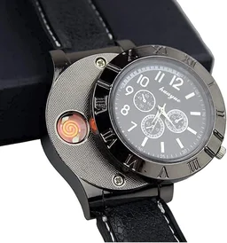 Luvy USB Cigarette Lighter Watch Rechargeable flameless Windproof Unique Designer Wristwatch .2 in 1 Watch Lighter for Cigarette Stylish (Black)59%off