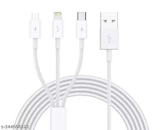 Multiple Fast Charging Cable 1.2m 3 in 1 Charging Cable, 3.0A Fast Charging Cord Compatible with i-Phone, Type C & Micro USB + for All Android and i-OS Smartphones