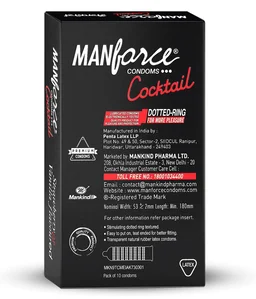 Manforce Cocktail Strawberry & Vanilla Flavoured Condoms for Men with Dotted Rings| Double the Fun with Double Flavour| Extra Dotted for Her Extra Stimulation| India’s No. 1* Condom Brand| Lubricated Latex Condoms| 10 pcs