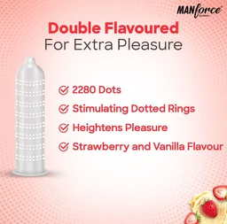 Manforce Cocktail Strawberry & Vanilla Flavoured Condoms for Men with Dotted Rings| Double the Fun with Double Flavour| Extra Dotted for Her Extra Stimulation| India’s No. 1* Condom Brand| Lubricated Latex Condoms| 10 pcs