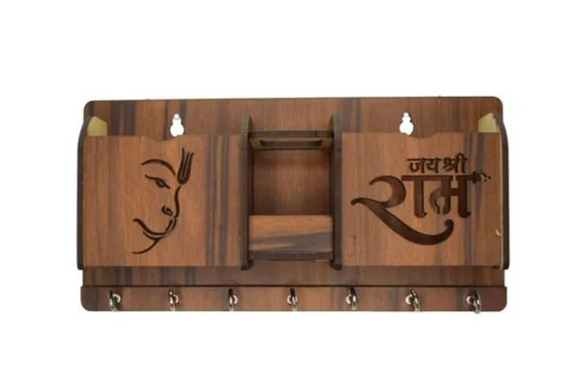 jai shree ram key holder Name: jai shree ram key holder Material: WoodenColor: BrownNet Quantity (N): 1sun udheCountry of Origin: India