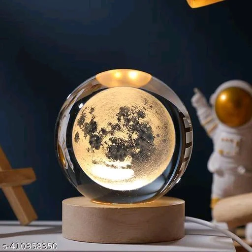 Hari enterprise PCENF5411 3D Crystal Ball Night Light Clear Galaxy LED Light with Wooden Base Glass Ball Ornaments Nightlight Decolamp with Touch Switch LED Light Decorative Lamp Gifts for Home Desktop Decor-MoonName: Hari enterprise 3D Crystal Ball Night Light Clear Galaxy LED Light with Wooden Base Glass Ball Ornaments Nightlight Decolamp with Touch Switch LED Light - Moon