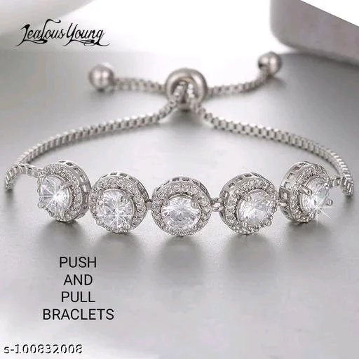Princess PCENF5438 Chunky Bracelet & BanglesName: Princess Chunky Bracelet & BanglesBase Metal: AlloyPlating: Silver PlatedStone Type: Cubic Zirconia/American DiamondSizing: AdjustableType: BraceletNet Quantity (N): 1Sizes:Free SizeCountry of Origin: India