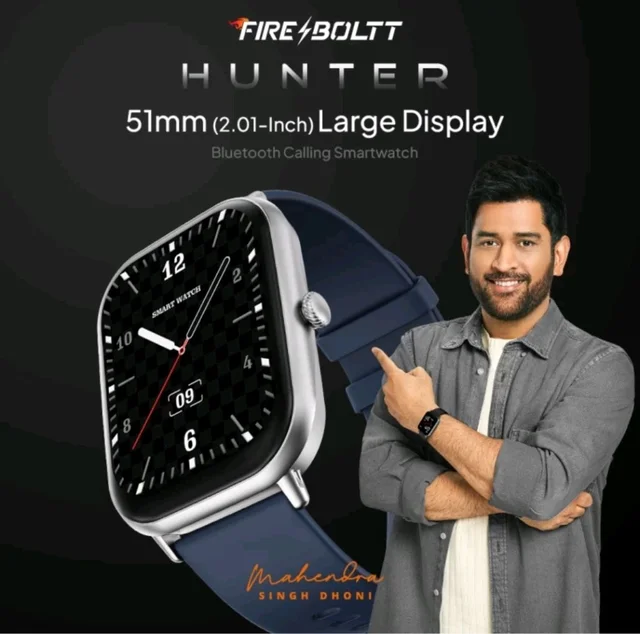 Fire-Boltt Hunter 51.1mm (2.01) HD Display Buetooth Calling with Single Chipset, Metal Body Smartwatch (Dark Blue Strap, Free Size) - Black