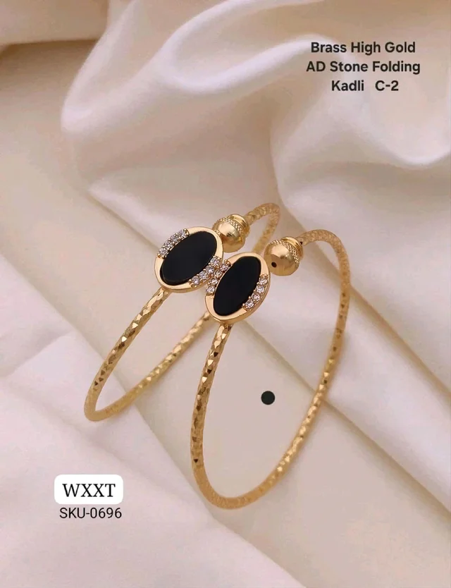 Kanaf ✨ KANAF Brass High Gold AD Stone Folding Kadli | Elegant Black Oval Design | Daily Wear Traditional Bangle Set | Model – C-2