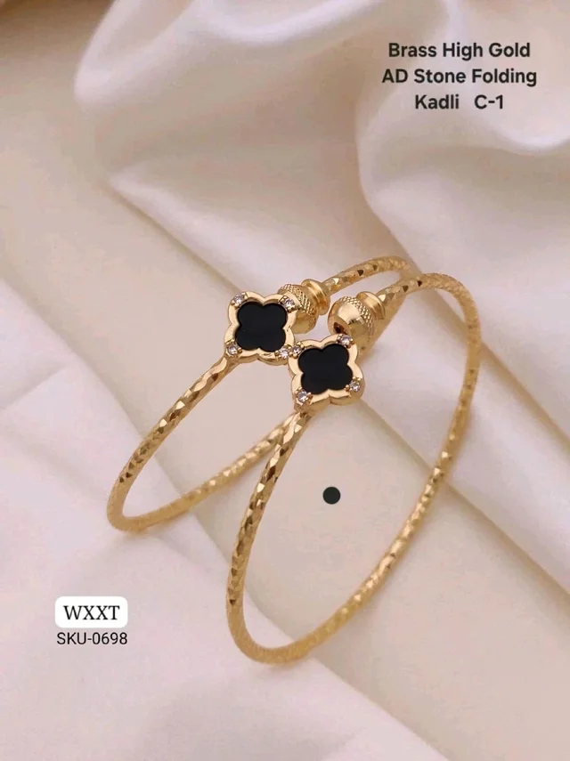β¨ KANAF Brass High Gold AD Stone Folding Kadli | Stylish Black Clover Design | Daily Wear Bangle | Model β C-1