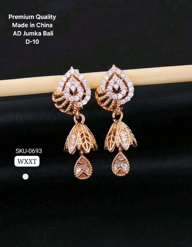 Kanaf ✨ KANAF Premium Quality AD Jumka Bali Earrings | Teardrop Designer Rose-Gold Finish | Imported Shine | Made in China (D-10)
