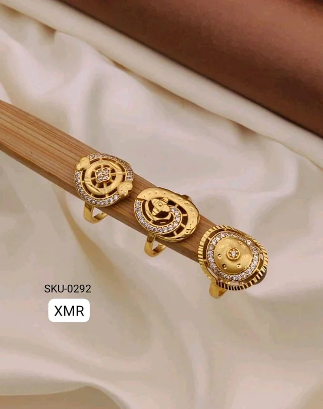 Kanaf ๐ KANAF CZ AD Fancy Ring Combo (Set of 3) | 1 Gram Gold Forming Adjustable Rings for Women & Girls | Elegant Daily & Party Wear Collection