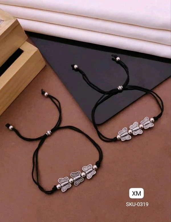 Kanaf 🌸 KANAF Fancy Stainless Steel Anklet for Women & Girls | Butterfly Charm Design | Adjustable Black Thread | Daily Wear Pair