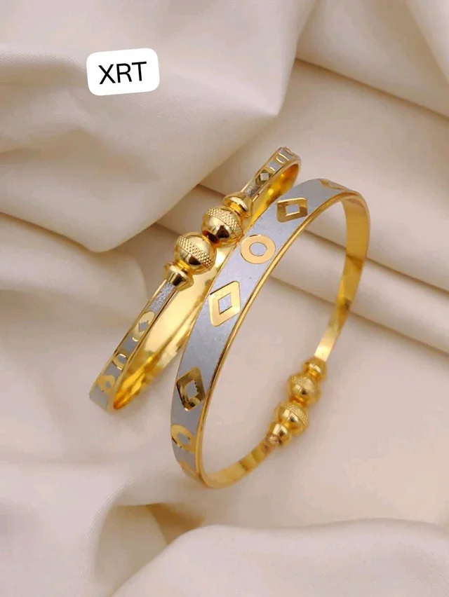 Kanaf 💫 KANAF Fancy Silver CNC Kada Folding Kadli (2 Pc Set) | Brass Direct Gold Plated | Free Size Adjustable | Daily Wear Jewellery