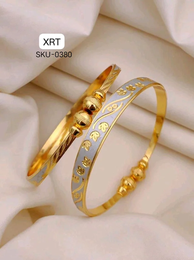 Kanaf ๐ KANAF Fancy Silver CNC Kada Folding Kadli (2 Pc Set) | Brass Direct Gold Plating | Free Size Adjustable | Daily Wear