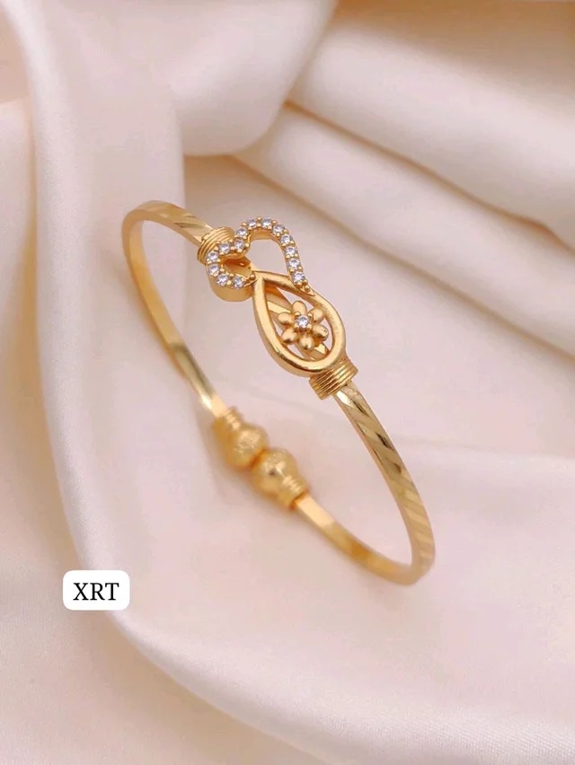 💛 KANAF CZ AD Fancy Folding Kadli | Brass Micro Gold Plated Adjustable Kada | Daily Wear Lightweight Jewellery for Women & Girls