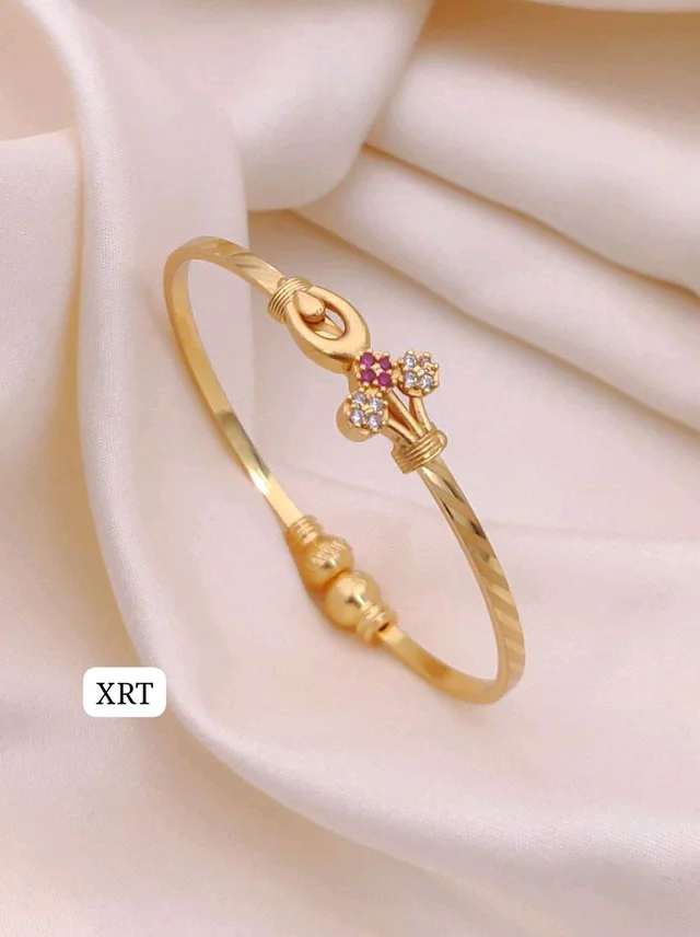 💛 KANAF CZ AD Fancy Folding Kadli | Elegant Brass Micro Gold Plated Adjustable Kada | Real Gold Look Daily Wear Jewellery for Women & Girls