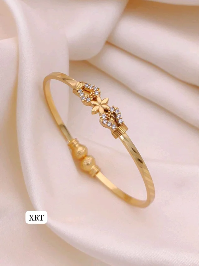 💛 KANAF CZ AD Fancy Folding Kadli | Brass Micro Gold Plated Adjustable Kada | Daily Wear Gold Look Bangle for Women & Girls