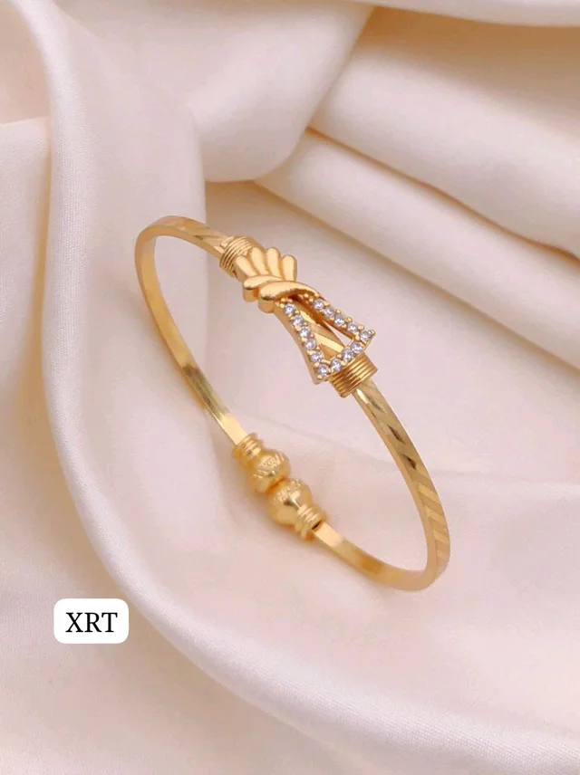 💛 KANAF CZ AD Fancy Folding Kadli | Brass Micro Gold Plated Adjustable Kada | Daily Wear Gold Look Bangle for Women & Girls