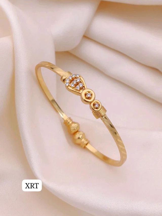 💛 KANAF CZ AD Fancy Folding Kadli | Brass Micro Gold Plated Adjustable Kada | Daily Wear Gold Look Bangle for Women & Girls